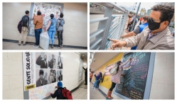 Collage de fotos de personas en TrasMilenio