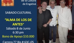 el mítico Grupo Musical "Alma de los Andes" ahora conocidos como "Alma de los Antes" compartirán con la comunidad de Engativá una noche llena de música y cultura.  Información: 8 de junio / 6:30 pm / Bono de apoyo 10.000 / Cr 77 Bis # 63C -05 Barrio Villaluz
